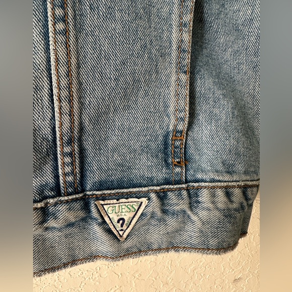 Vintage Guess Denim Jacket Trucker style sz S to M made in USA 80’s Green label - Picture 5 of 14